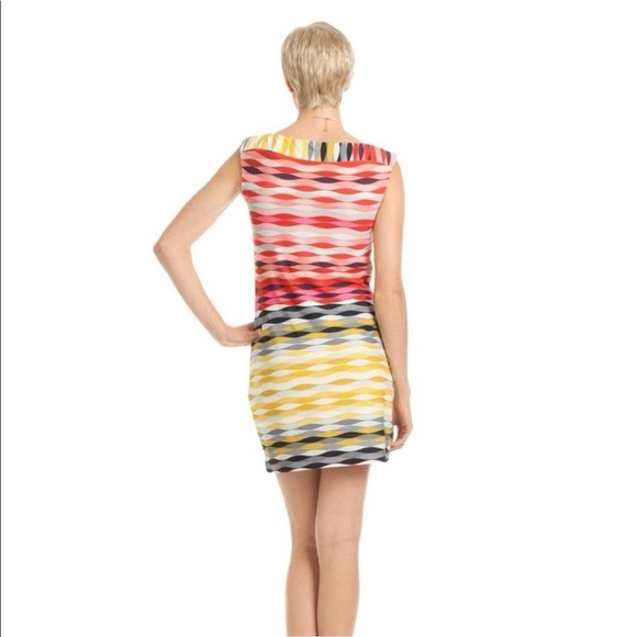 Trina Turk Mod Sheath Dress Sz 2 Multicolor Op Art Retro 60s - Picture 2 of 11
